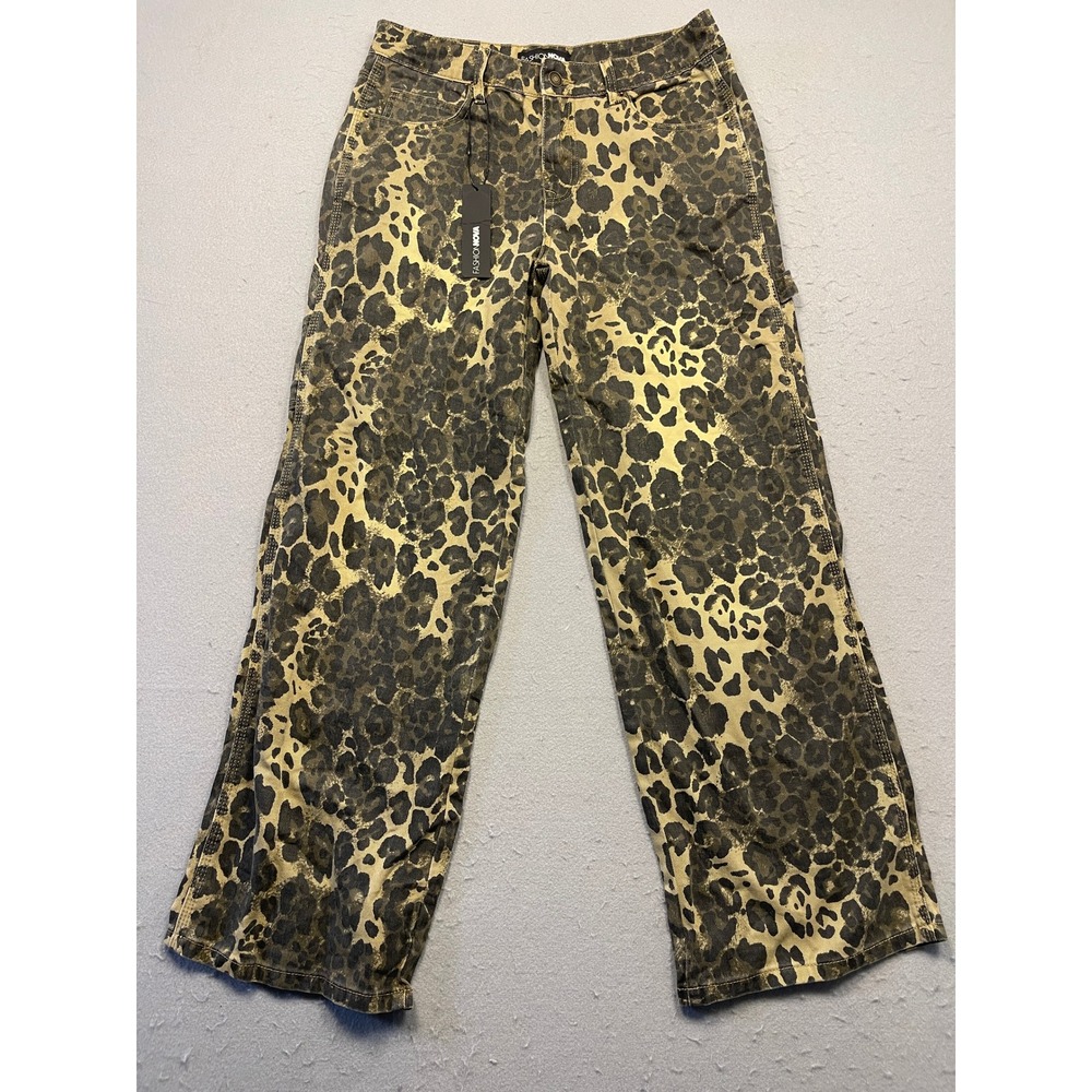 Fashion Nova Prowling Leopard Print Utility Jeans Cotton Brown Size 7 Womens